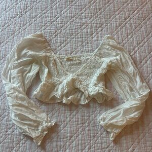 Chic White Ruched Women's Blouse